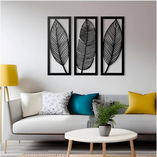 Generic Wooden 3 Pieces Leaf Wall Art Panel Frame for Home Decor