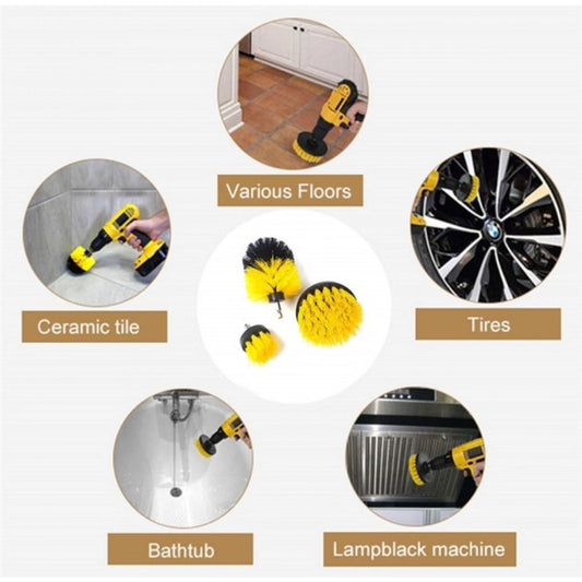 ZEERAL Pack Of 3 Polypropylene Solid Power Drill Scrub Brush Cleaning Set (Yellow-Black)