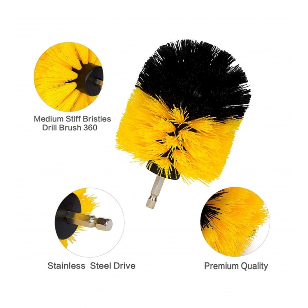 ZEERAL Pack Of 3 Polypropylene Solid Power Drill Scrub Brush Cleaning Set (Yellow-Black)