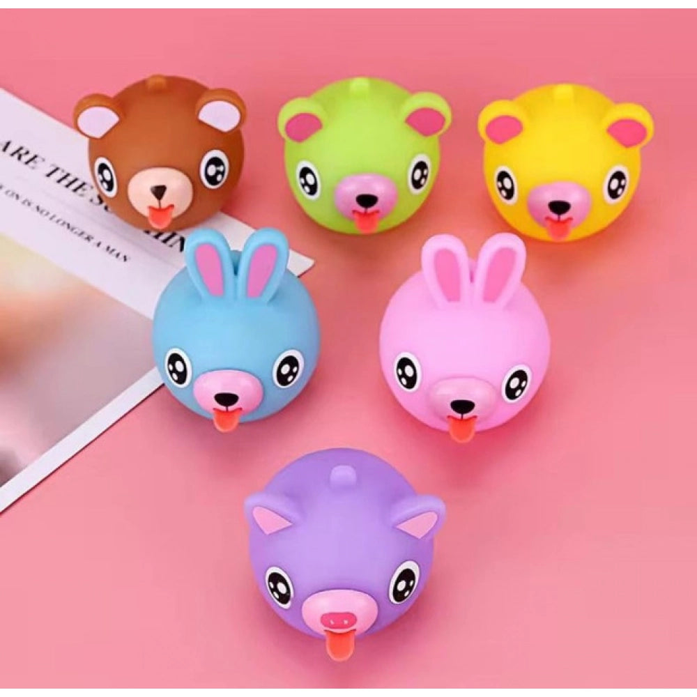 Generic Pack Of 5 Rubber-PVC Animal Faces Squishy Squeeze Stress Balls (Multicolor)